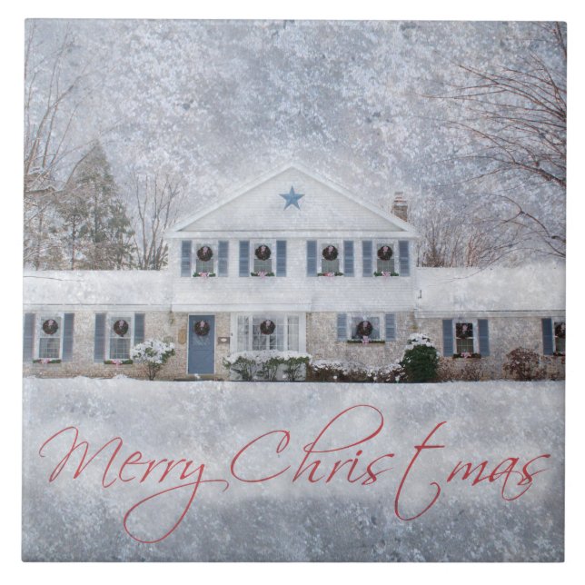 Primitive Winter Snow Country Rustic Open House Tile (Front)