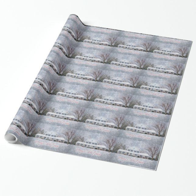 Primitive Winter Snow Country Rustic Open House Wrapping Paper (Unrolled)