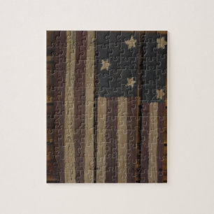 Primitive wood American flag Jigsaw Puzzle