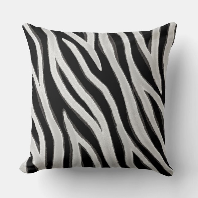 Primitive Zebra Stripes Dark Light Grey Cushion (Front)
