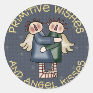 Primive Country Round Angel Stickers