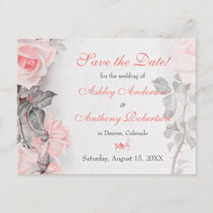 Primose Pink Rose Wedding Save the Date Announcement Postcard