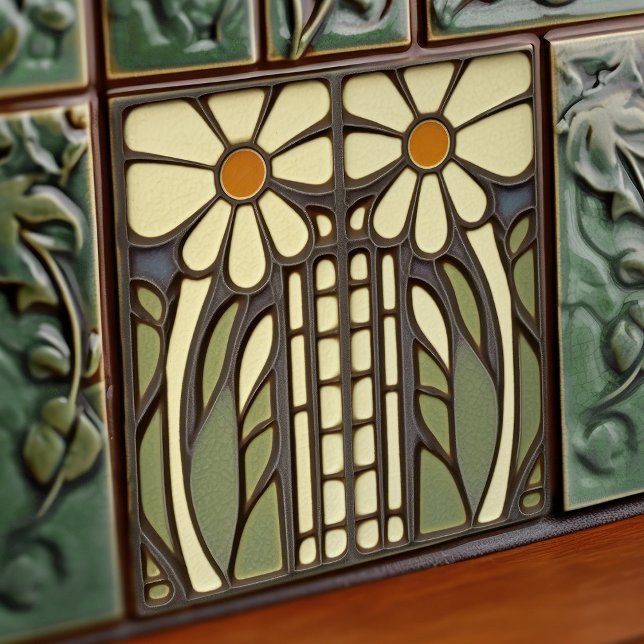 Primrose Art Deco Floral Wall Decor Art Nouveau Ceramic Tile (Creator Uploaded)