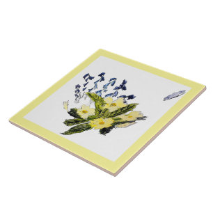 Primrose Bluebells Blue Yellow Nature Ceramic Tile