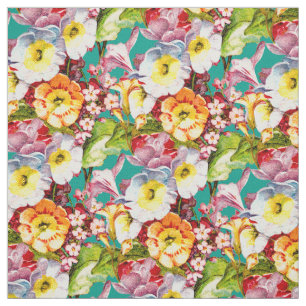 Primrose Bouquet Vintage Girly Teal Floral Pattern Fabric