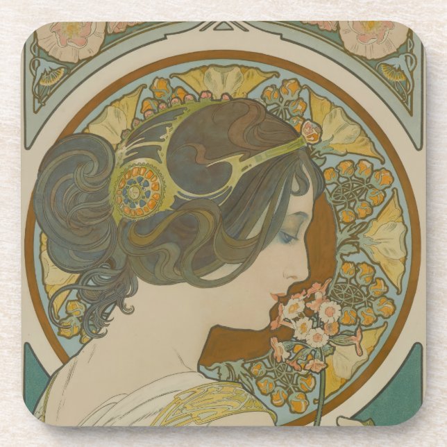 Primrose by Alphonse Mucha  Coaster (Front)