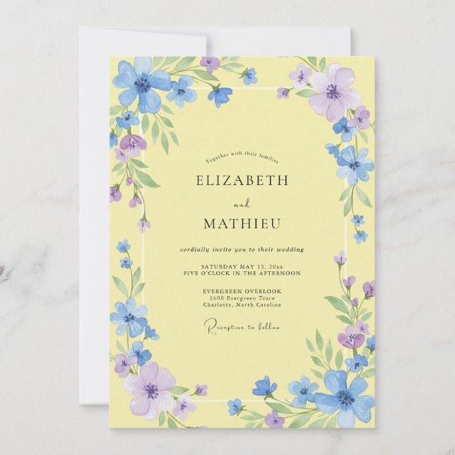 Primrose Cornflower Petal Wedding Invitation (Front)