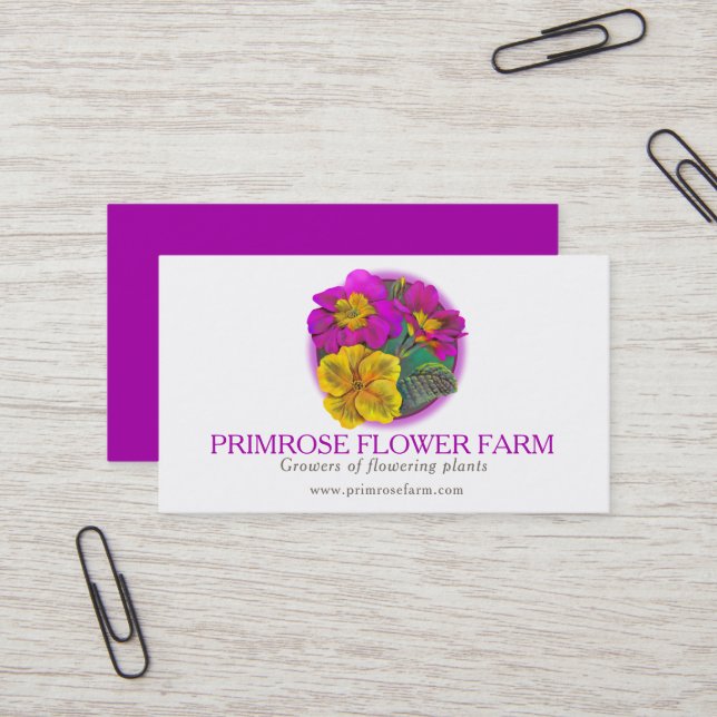 Primrose flower farm plant suppliers business card (Front/Back In Situ)