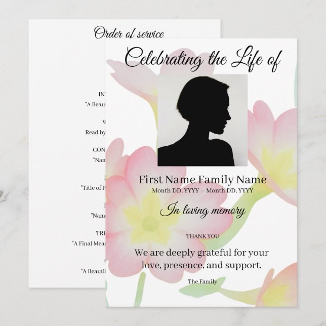 Primrose order of service invitation (Front/Back)