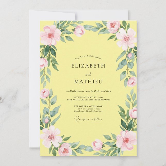 Primrose Peach Foliage Wedding Invitation (Front)