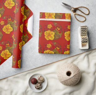 Primrose red and yellow fine art painting wrap wrapping paper