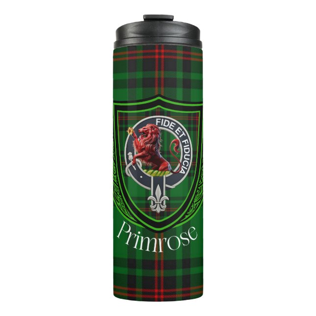 Primrose Scottish Clan Tartan & Crest Thermal Tumbler (Front)