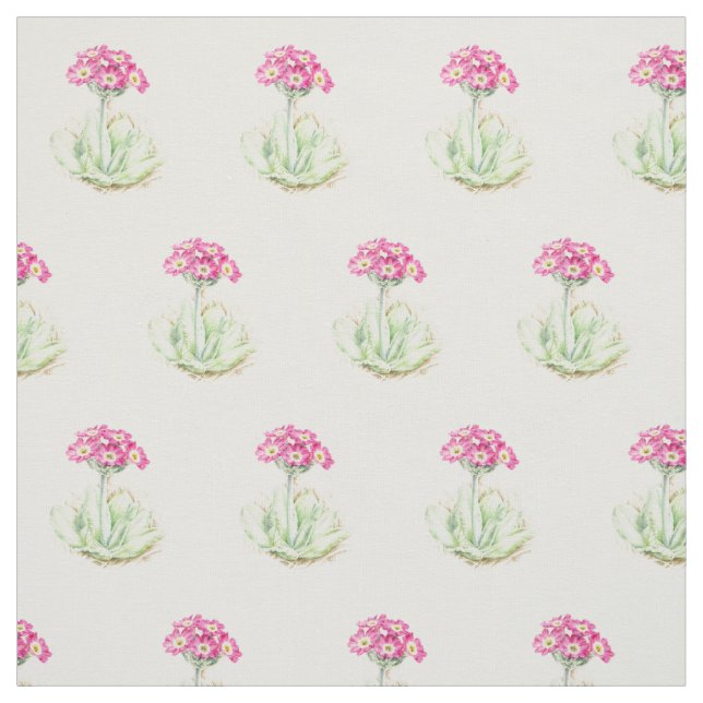 Primrose watercolor botanical art printed fabric (Swatch)