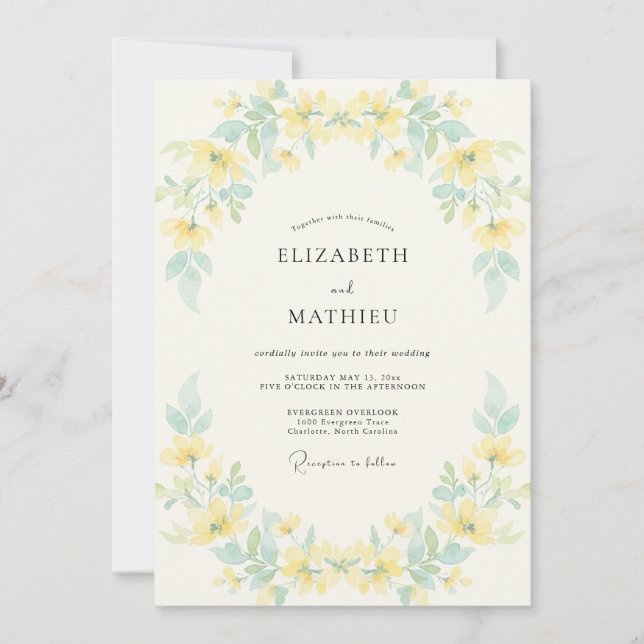 Primrose Yellow Airy Spring Wedding Invitation (Front)