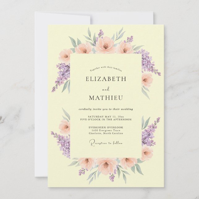 Primrose Yellow Ethereal Spring Wedding Invitation (Front)