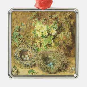 Primroses and Birds' Nests Metal Ornament