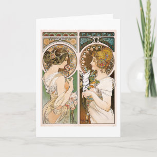 Primroses and Feather, Mucha Card