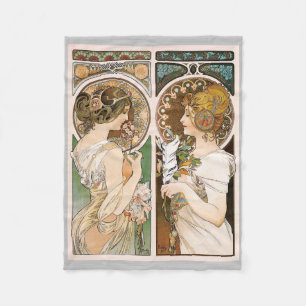 Primroses and Feather, Mucha Fleece Blanket