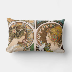 Primroses and Feather, Mucha Lumbar Cushion