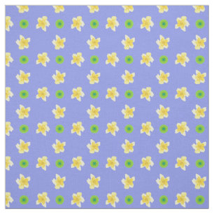 Primroses and Green Polka Dots on Deep Blue Fabric
