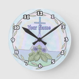 Primroses Christian Cross clock