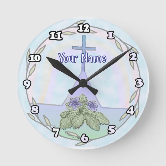 Primroses Christian Cross clock  (Front)