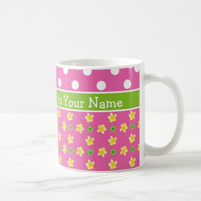 Primroses Coffee Mug: Personalise: Pink Polka Dots Coffee Mug (Right)