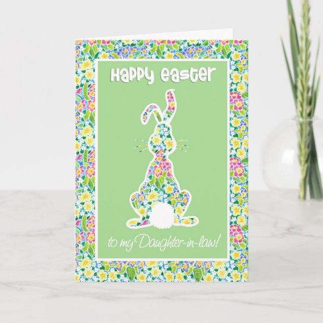 Primroses Cute Bunny Rabbit Easter Daughter-in-law Holiday Card (Front)