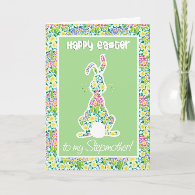 Primroses Cute Bunny Rabbit Easter for Stepmother Holiday Card (Front)