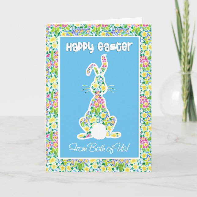 Primroses Cute Bunny Rabbit Easter From Both of Us Holiday Card (Front)