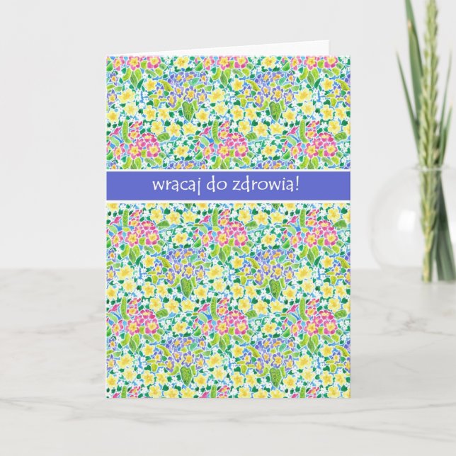 Primroses Get Well Card, Polish Greeting Card (Front)