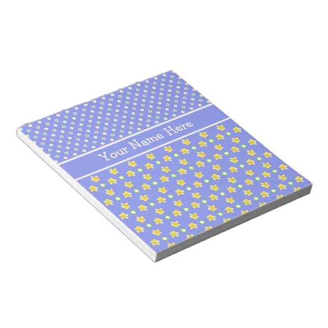 Primroses Notepad to Personalise: Blue Polka Dots (Angled)