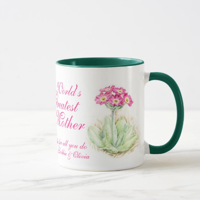 Primula floral art World's Greatest Mother mug (Right)