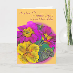 Primula greatnanny floral yellow birthday card