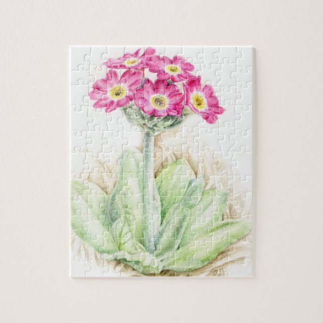 Primula pink watercolor art jigsaw puzzle (Vertical)