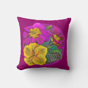 Primula purple & yellow fine art throw pillow