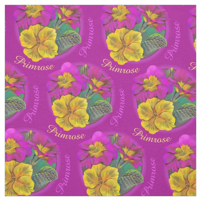 Primula spring botanical watercolor fabric (Swatch)