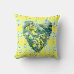 Primula Veris on Yellow Cowslip Heart 2 designs Cushion