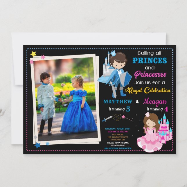 Prince and Princess birthday invitation with photo (Front)