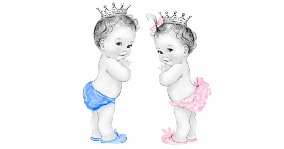 Prince And Princess Boy And Girl Twin Baby Shower Standing Photo