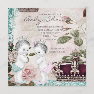 Prince and Princess Twin Baby Shower Invitation