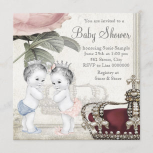 Prince and Princess Twin Baby Shower Invitation