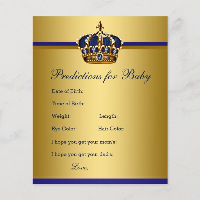 Prince Baby Shower Advice Prediction Game Cards (Front)