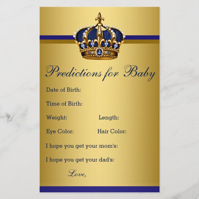 Prince Baby Shower Advice Prediction Game Cards (Front)