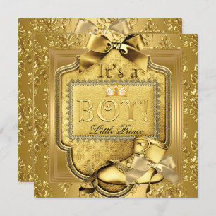 Prince Baby Shower Baby Boy Elite Damask Gold 2 Invitation