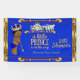 Prince Baby Shower Blue Gold Carriage Ethnic Banner