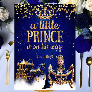 Prince Baby Shower Blue Gold Carriage Glitter Invitation