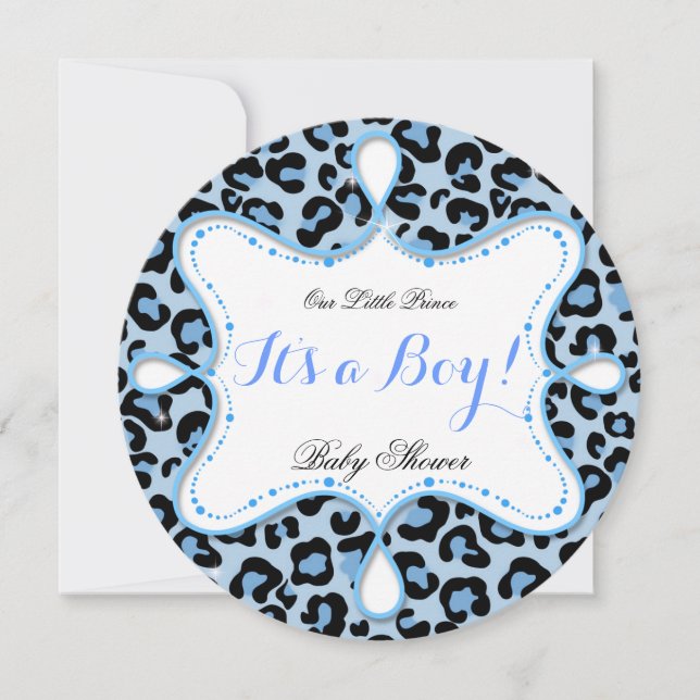Prince Baby Shower Boy Blue Leopard Invitation (Front)