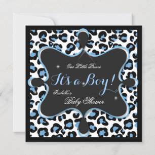 Prince Baby Shower Boy Blue White Leopard 2s Invitation
