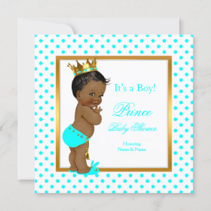 Prince Baby Shower Boy Teal Polka Dot Ethnic Invitation